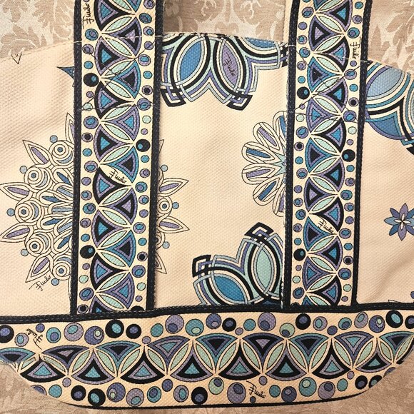Emilio Pucci blue purple mandala snowflake canvas tote Italy Marilyn Monroe - Picture 5 of 12